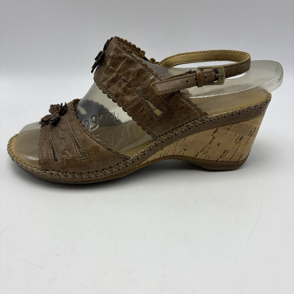 Gabor Sandals Womens 6 Taupe Strappy Cork Heels Leather Slingback - Picture 3 of 8